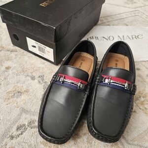 Bruno Marc Black Dress Shoes Kids 3 Red & Blue Accents Excellent Condition